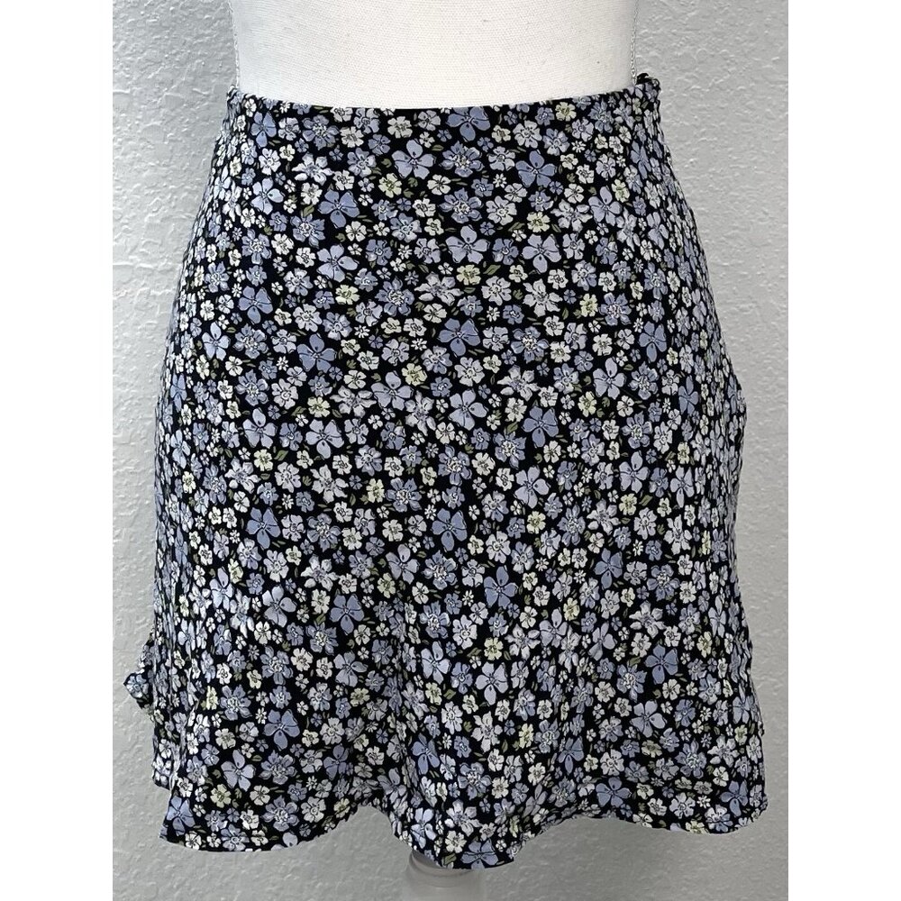 DIVIDED by H&M Womens SIZE 6 Navy Floral Fluted Flare Mini SKIRT Lined EUC